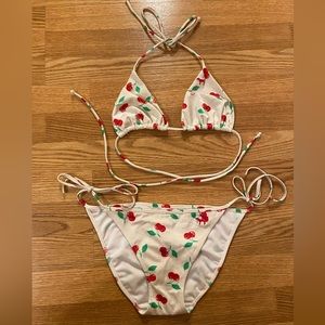 Vintage Victorias Secret PINK Cherry Print Triangle Bikini Set